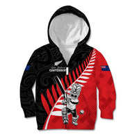 Custom New Zealand Canterbury Cricket Kid Hoodie With Maori Pattern LT05 Zip Hoodie Red - Polynesian Pride