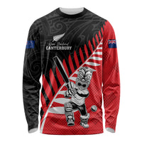 Custom New Zealand Canterbury Cricket Long Sleeve Shirt With Maori Pattern LT05 Unisex Red - Polynesian Pride
