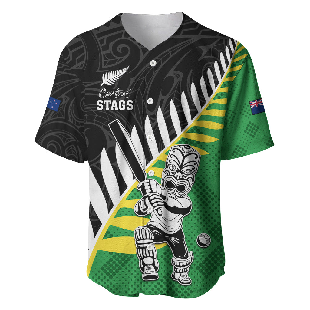 Custom New Zealand Central Districts Cricket Baseball Jersey With Maori Pattern LT05 Green - Polynesian Pride