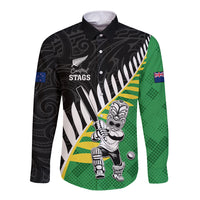 Custom New Zealand Central Districts Cricket Long Sleeve Button Shirt With Maori Pattern LT05 Unisex Green - Polynesian Pride