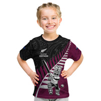 Custom New Zealand Northern Districts Cricket Kid T Shirt With Maori Pattern LT05 Maroon - Polynesian Pride