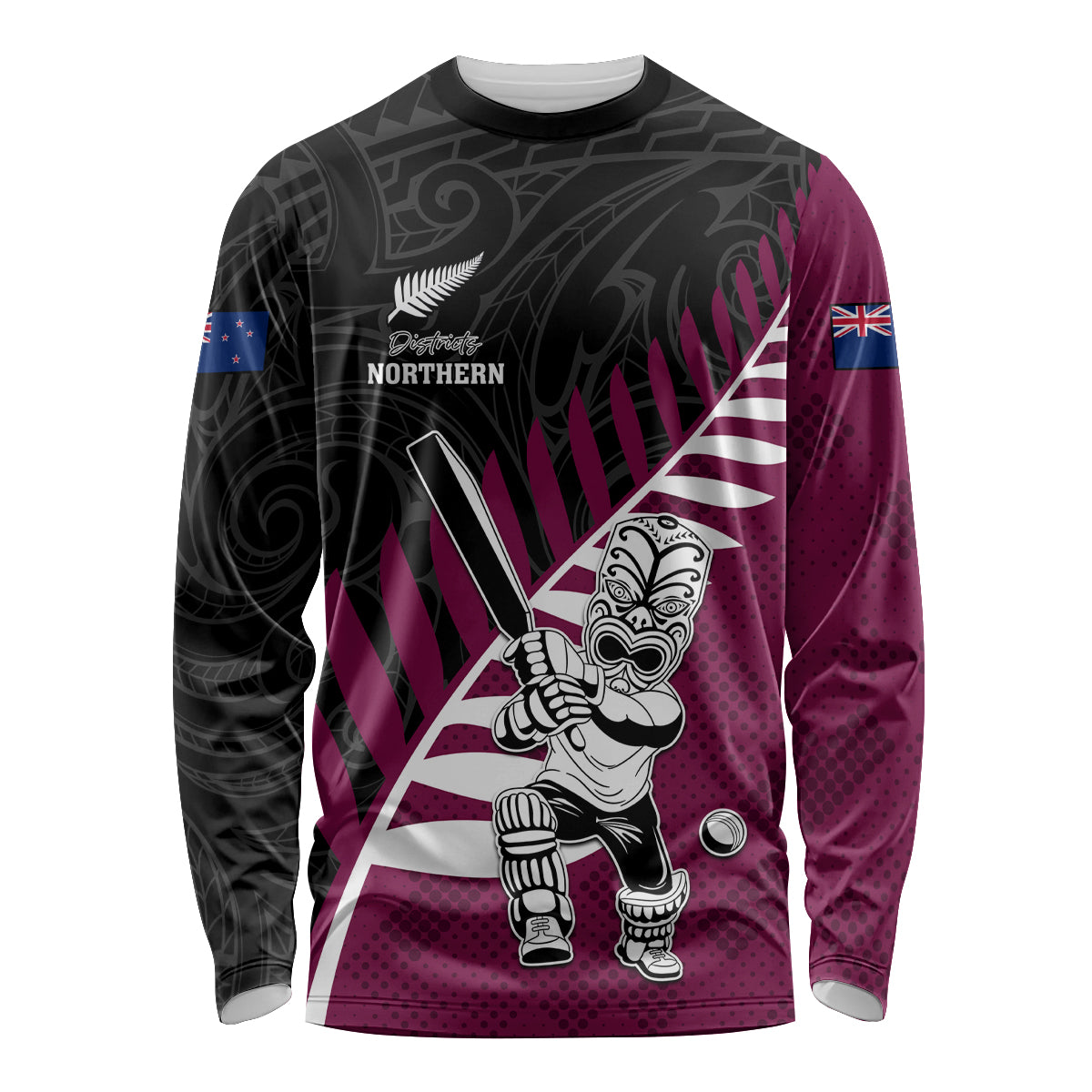 Custom New Zealand Northern Districts Cricket Long Sleeve Shirt With Maori Pattern LT05 Unisex Maroon - Polynesian Pride
