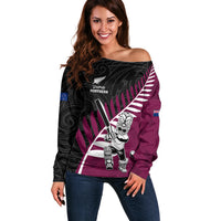 Custom New Zealand Northern Districts Cricket Off Shoulder Sweater With Maori Pattern LT05 Women Maroon - Polynesian Pride