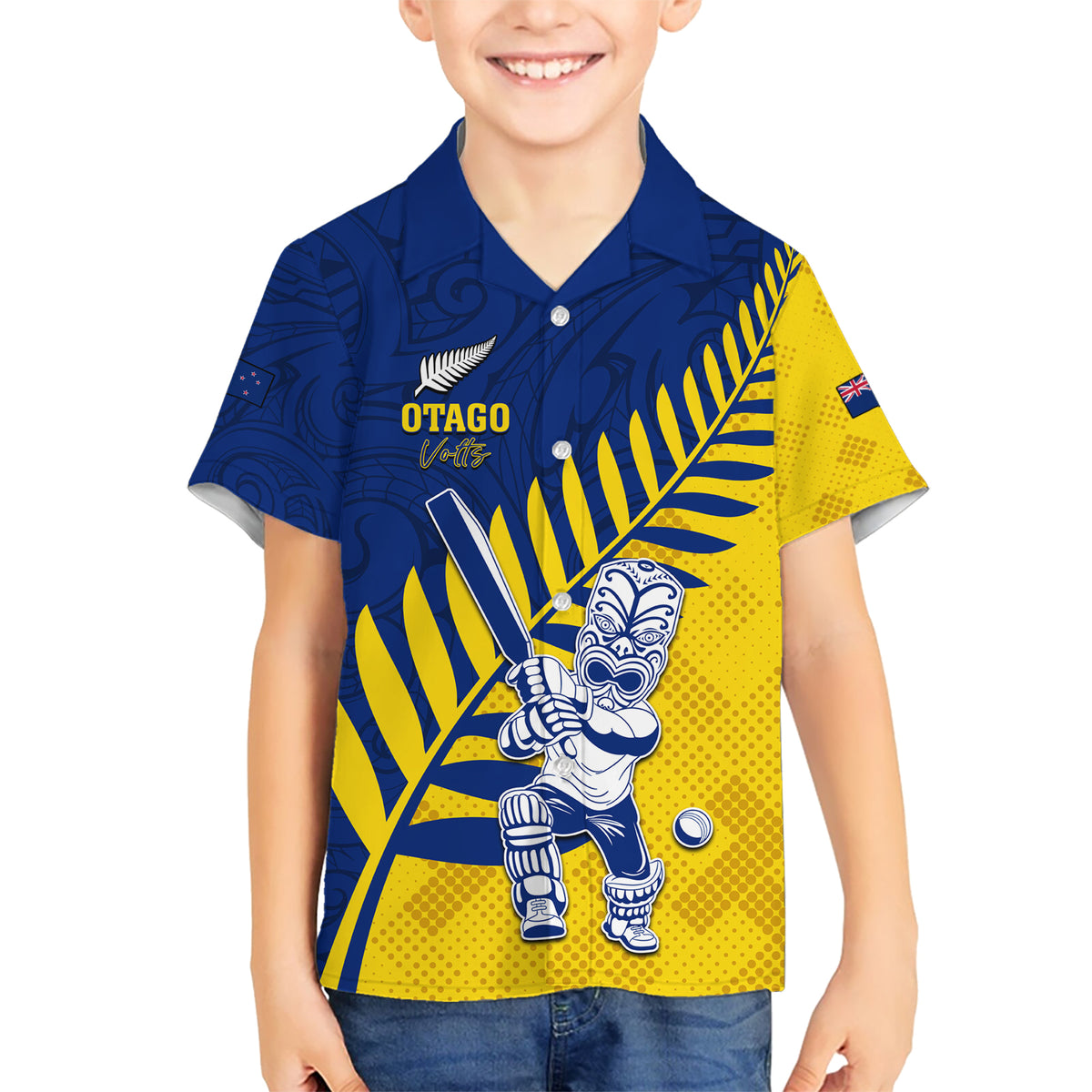 Custom New Zealand Otago Cricket Kid Hawaiian Shirt With Maori Pattern LT05 Kid Yellow - Polynesian Pride
