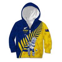 Custom New Zealand Otago Cricket Kid Hoodie With Maori Pattern LT05 Zip Hoodie Yellow - Polynesian Pride