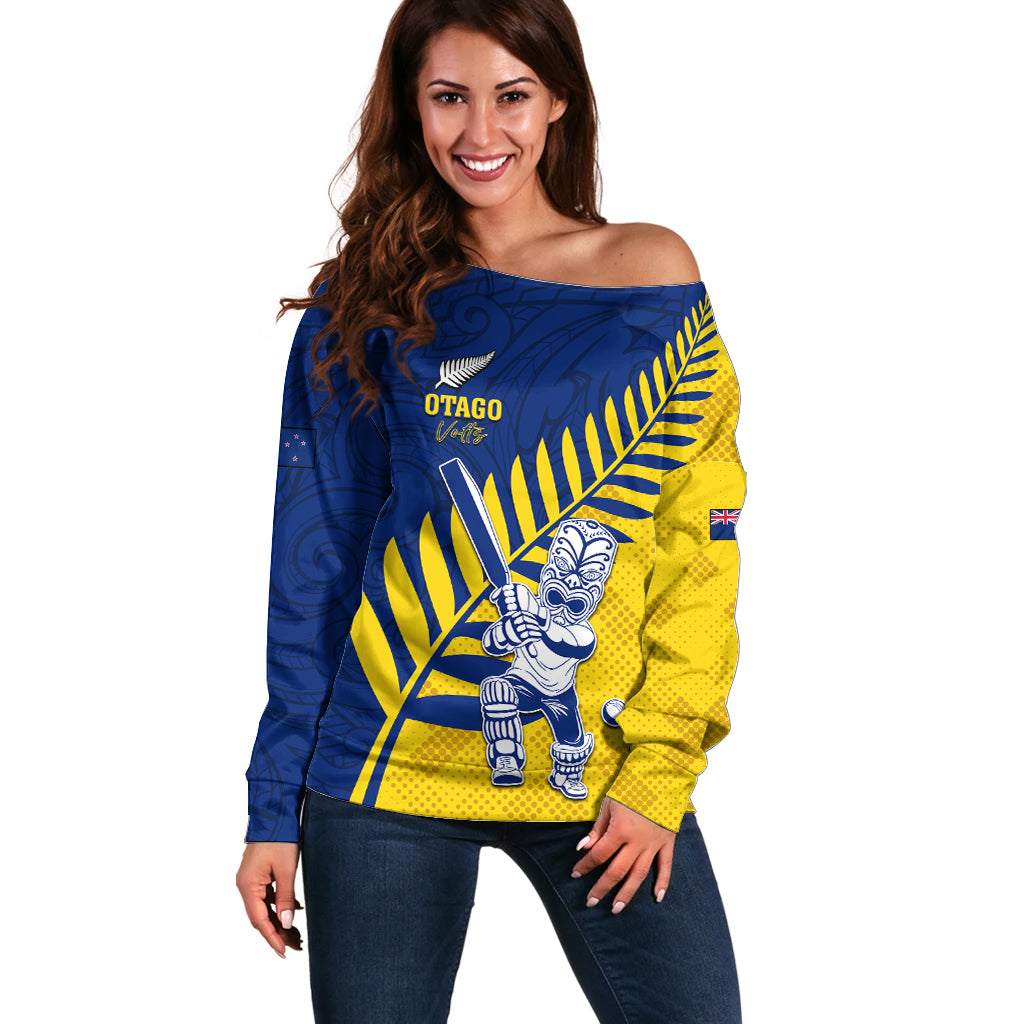Custom New Zealand Otago Cricket Off Shoulder Sweater With Maori Pattern LT05 Women Yellow - Polynesian Pride