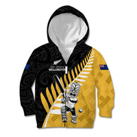 Custom New Zealand Wellington Cricket Kid Hoodie With Maori Pattern LT05 Zip Hoodie Yellow - Polynesian Pride