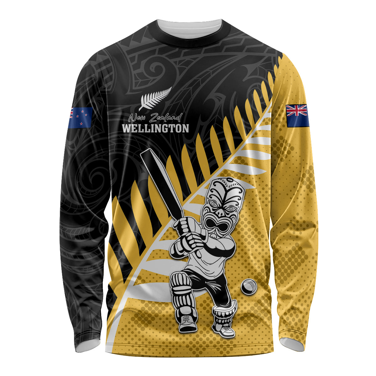 Custom New Zealand Wellington Cricket Long Sleeve Shirt With Maori Pattern LT05 Unisex Yellow - Polynesian Pride