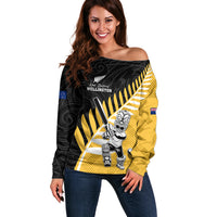 Custom New Zealand Wellington Cricket Off Shoulder Sweater With Maori Pattern LT05 Women Yellow - Polynesian Pride