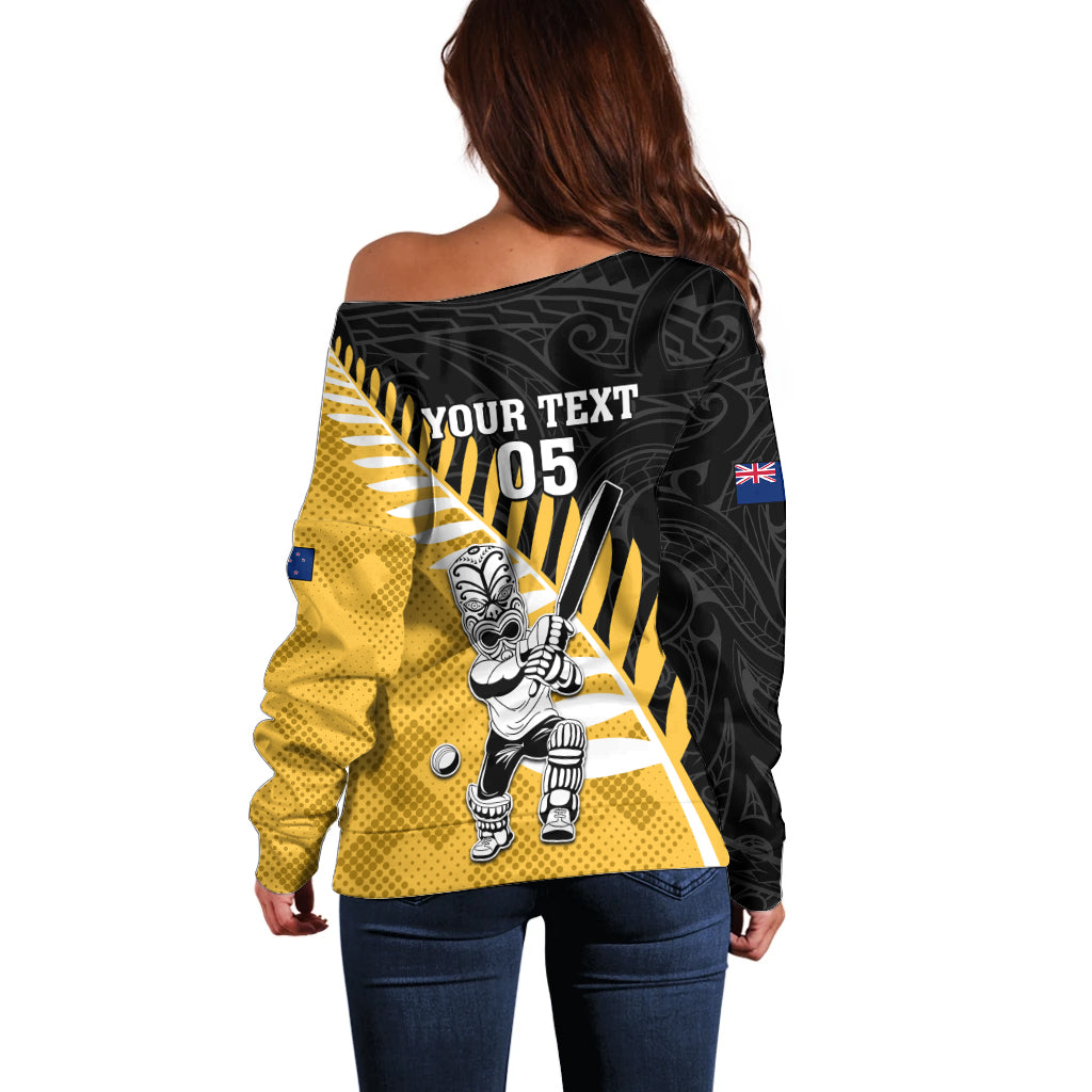Custom New Zealand Wellington Cricket Off Shoulder Sweater With Maori Pattern LT05 - Polynesian Pride
