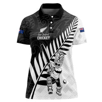 Custom New Zealand Cricket Women Polo Shirt With Maori Pattern LT05 Female Black - Polynesian Pride
