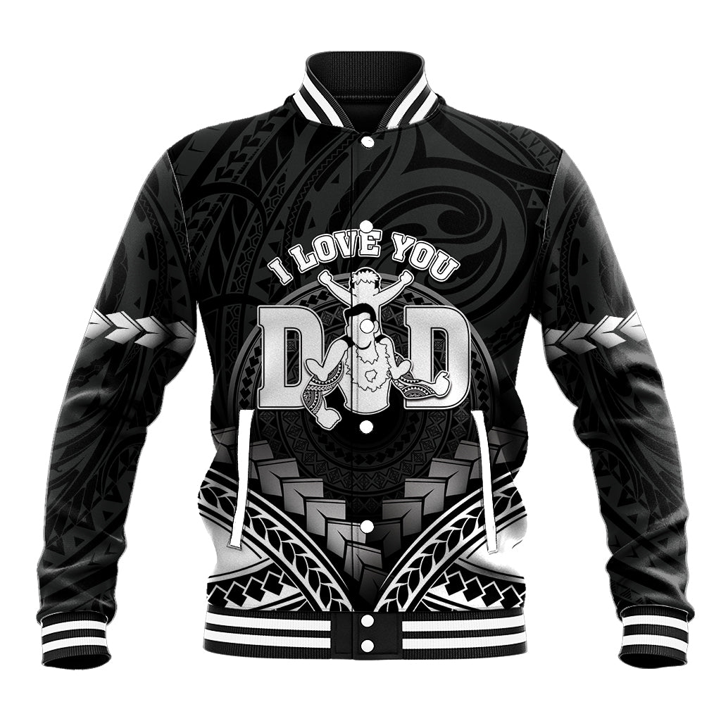 Personalised Happy Father's Day Baseball Jacket I Love You Dad Polynesian Style LT05 Unisex Black - Polynesian Pride