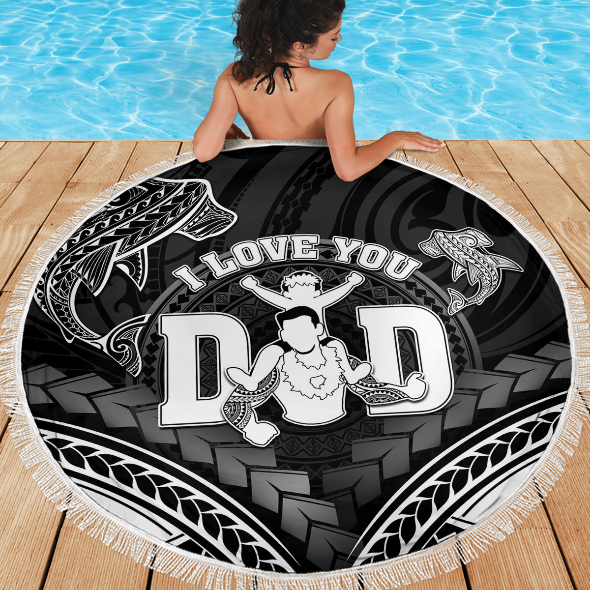 Happy Father's Day Beach Blanket I Love You Dad Polynesian Style LT05 - Polynesian Pride