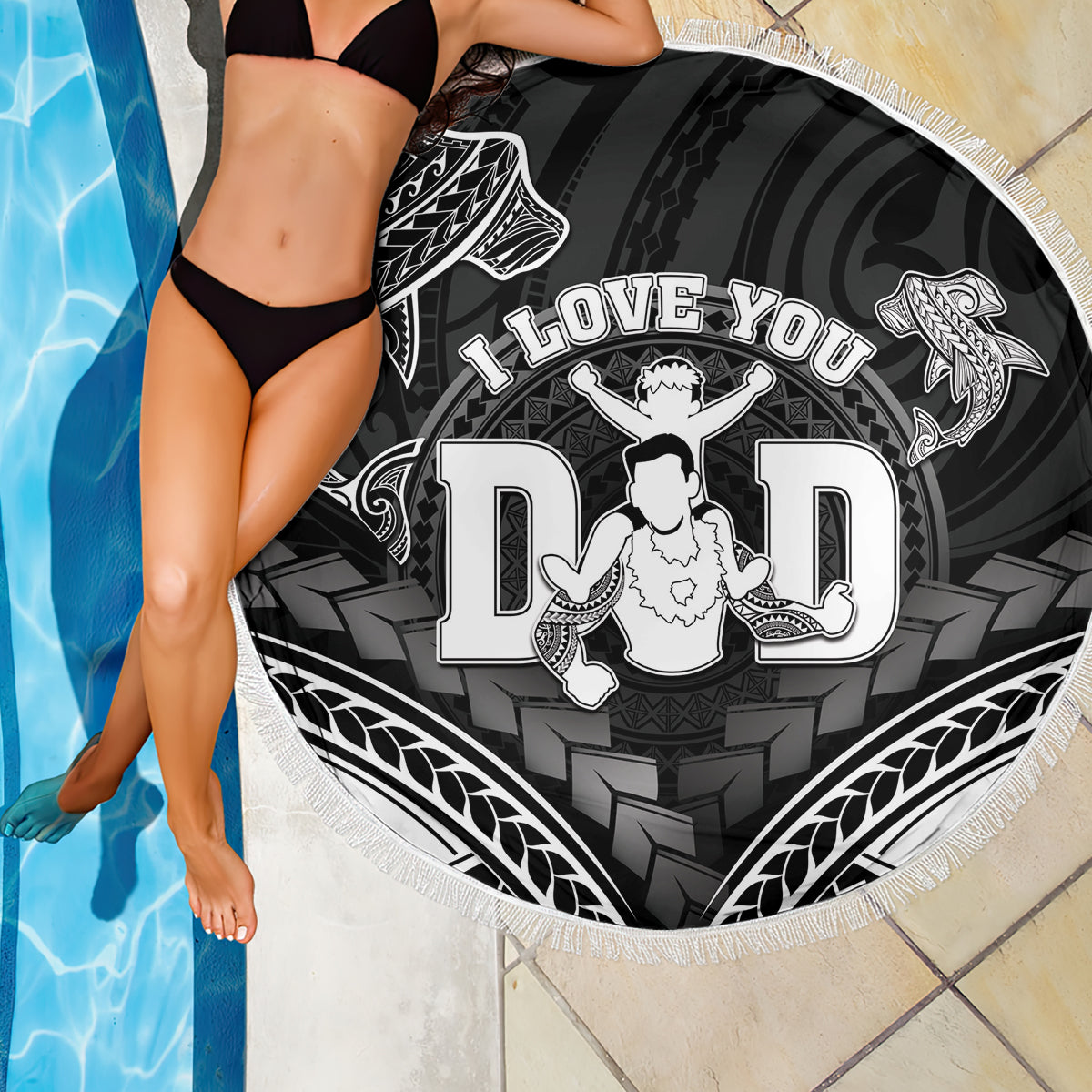Happy Father's Day Beach Blanket I Love You Dad Polynesian Style LT05 - Polynesian Pride
