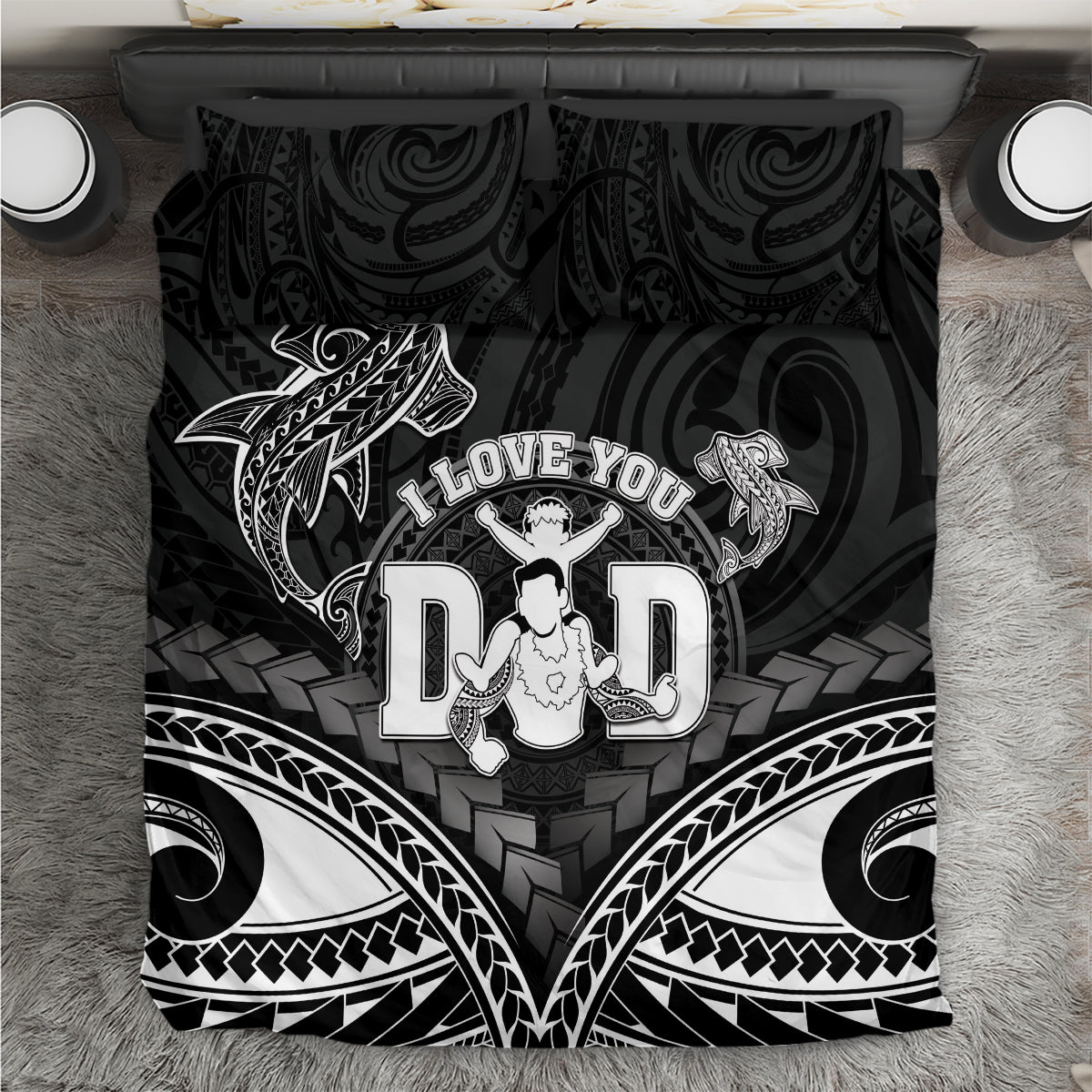 Happy Father's Day Bedding Set I Love You Dad Polynesian Style LT05 Black - Polynesian Pride