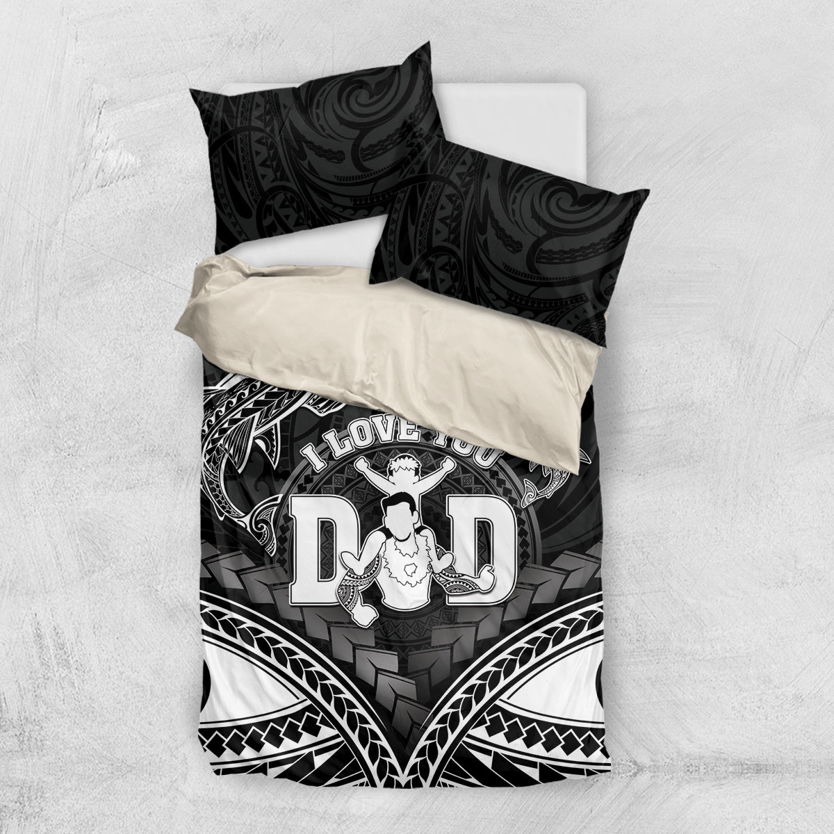 Happy Father's Day Bedding Set I Love You Dad Polynesian Style LT05 US Twin 172cm x 218cm Black - Polynesian Pride