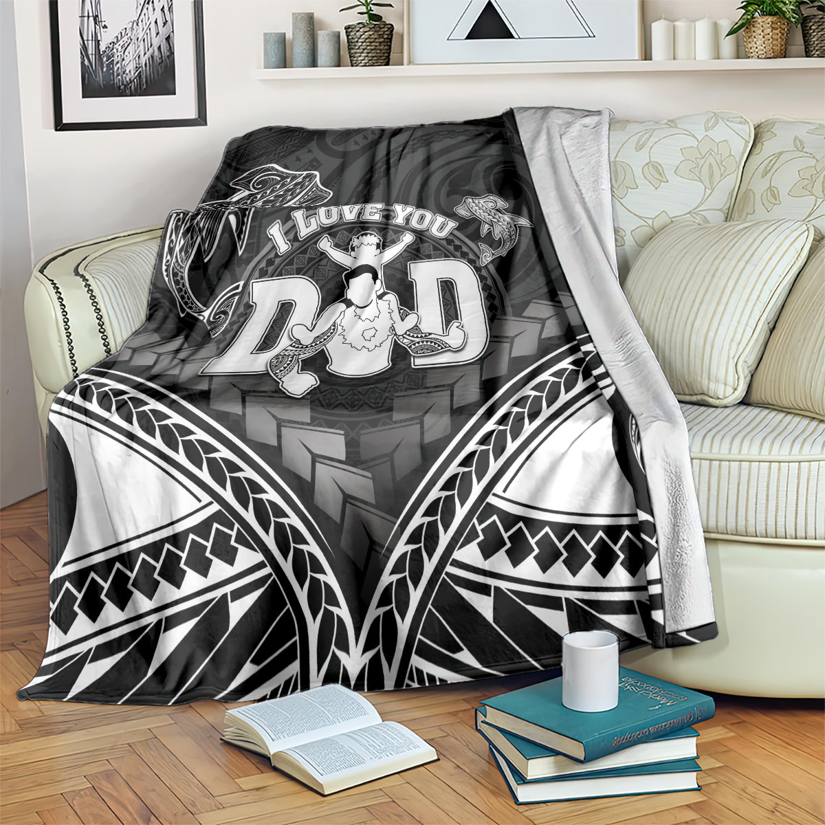 Happy Father's Day Blanket I Love You Dad Polynesian Style LT05 Black - Polynesian Pride