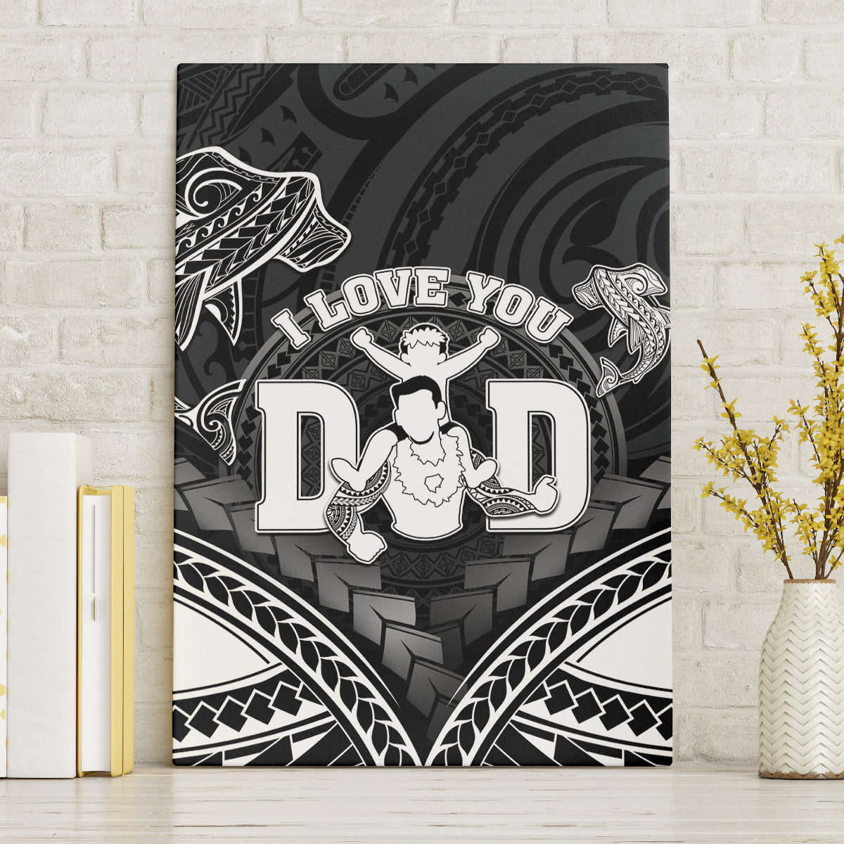 Happy Father's Day Canvas Wall Art I Love You Dad Polynesian Style LT05 Without Frame Black - Polynesian Pride