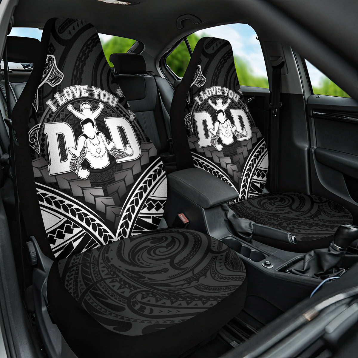 Happy Father's Day Car Seat Cover I Love You Dad Polynesian Style LT05 One Size Black - Polynesian Pride