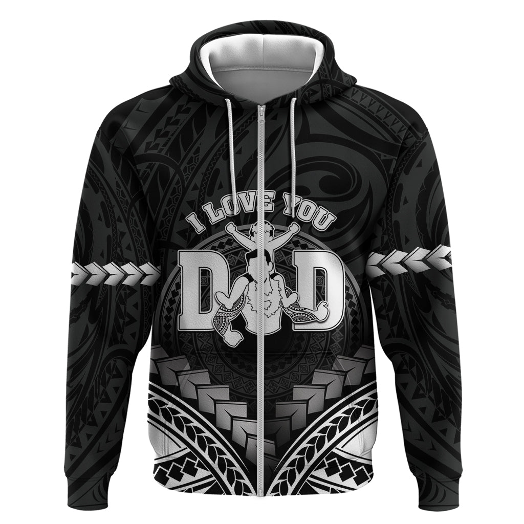Personalised Happy Father's Day Hoodie I Love You Dad Polynesian Style LT05 Zip Hoodie Black - Polynesian Pride