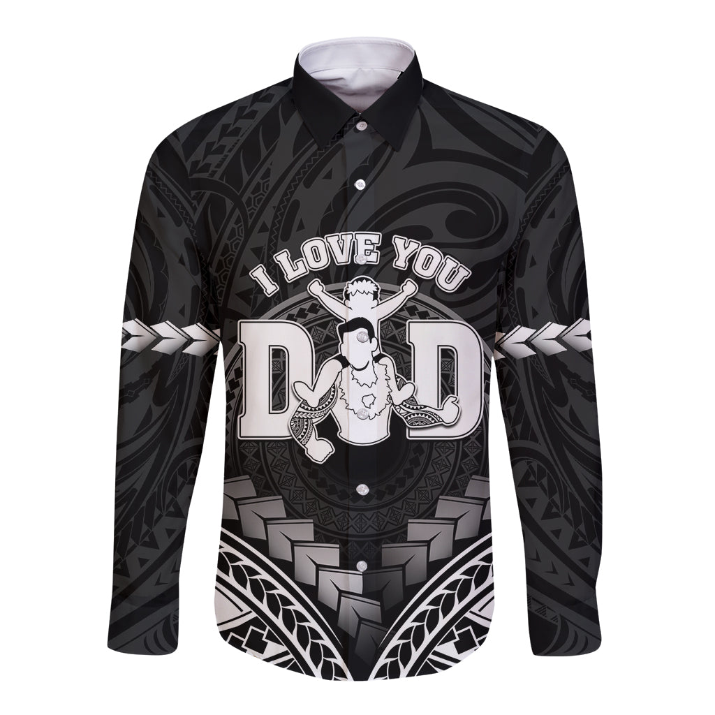 Personalised Happy Father's Day Long Sleeve Button Shirt I Love You Dad Polynesian Style LT05 Unisex Black - Polynesian Pride