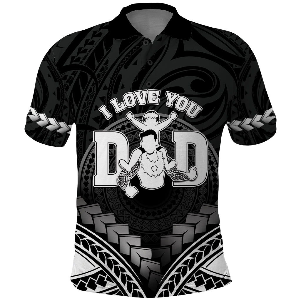 Personalised Happy Father's Day Polo Shirt I Love You Dad Polynesian Style LT05 Black - Polynesian Pride