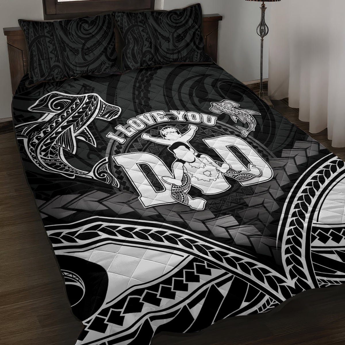 Happy Father's Day Quilt Bed Set I Love You Dad Polynesian Style LT05 Black - Polynesian Pride