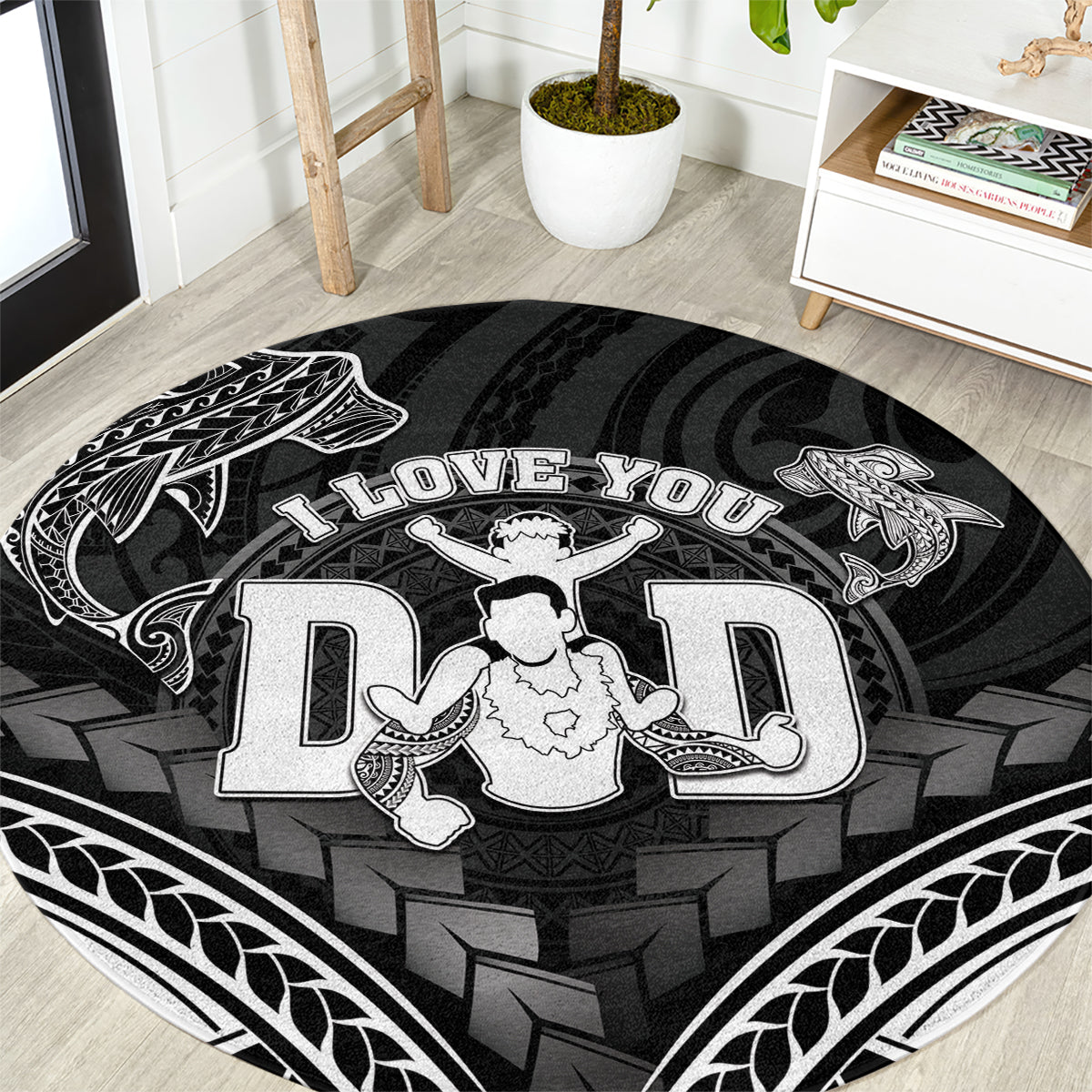 Happy Father's Day Round Carpet I Love You Dad Polynesian Style LT05 Black - Polynesian Pride