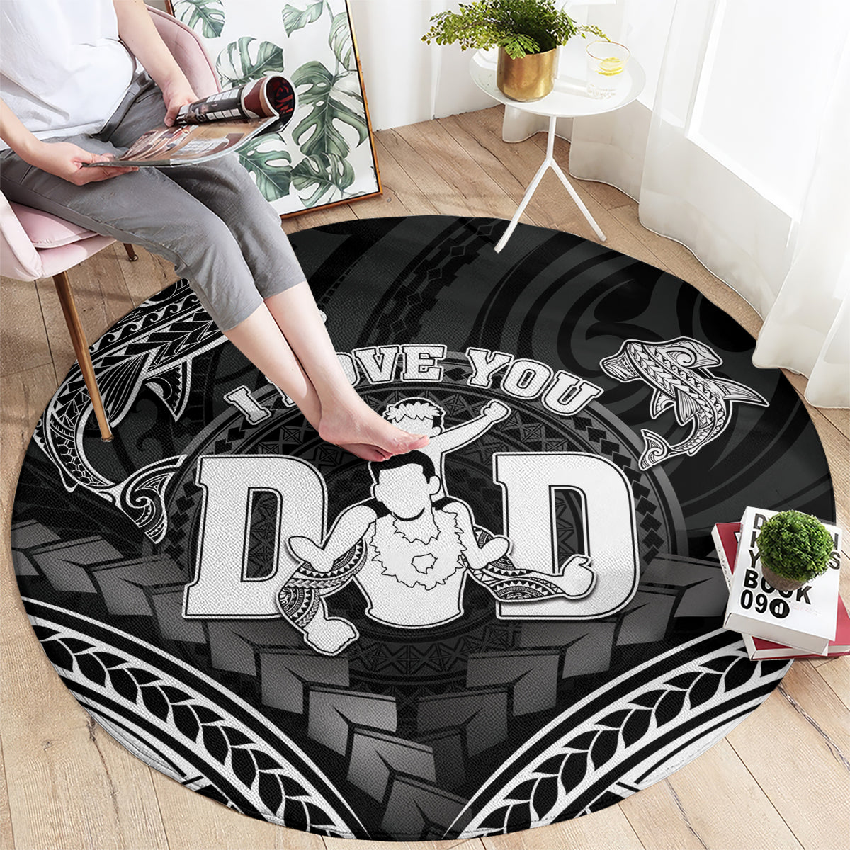 Happy Father's Day Round Carpet I Love You Dad Polynesian Style LT05 - Polynesian Pride