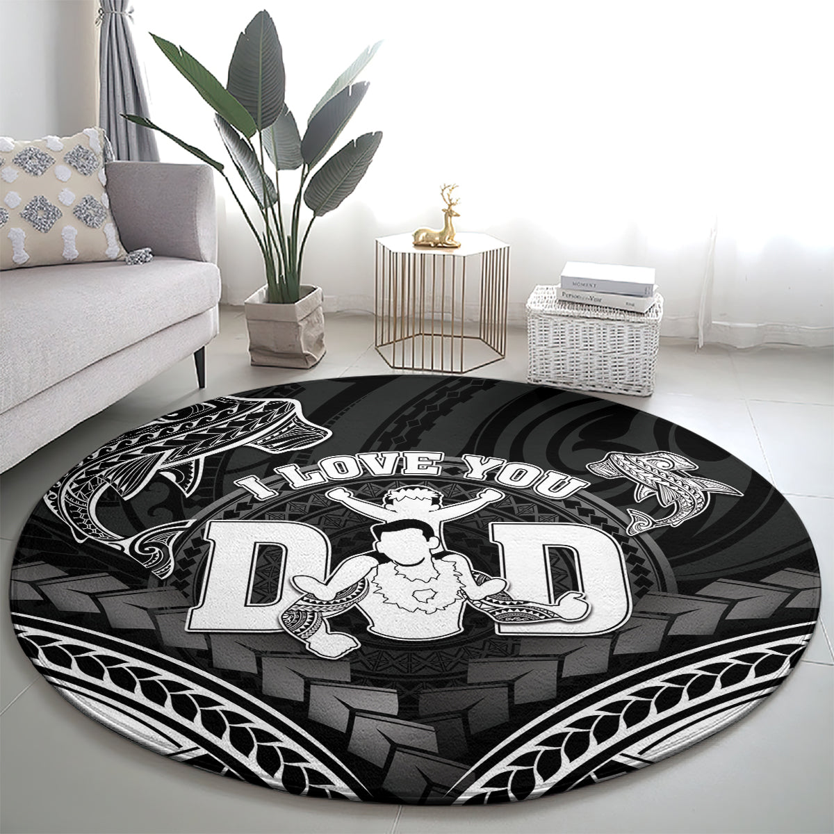 Happy Father's Day Round Carpet I Love You Dad Polynesian Style LT05 - Polynesian Pride
