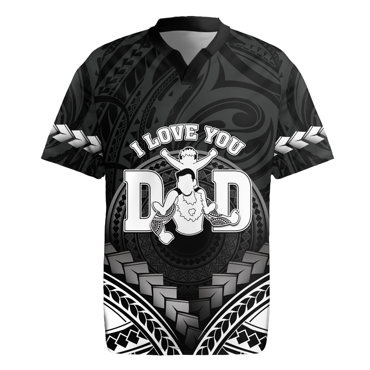 Personalised Happy Father's Day Rugby Jersey I Love You Dad Polynesian Style LT05 Black - Polynesian Pride