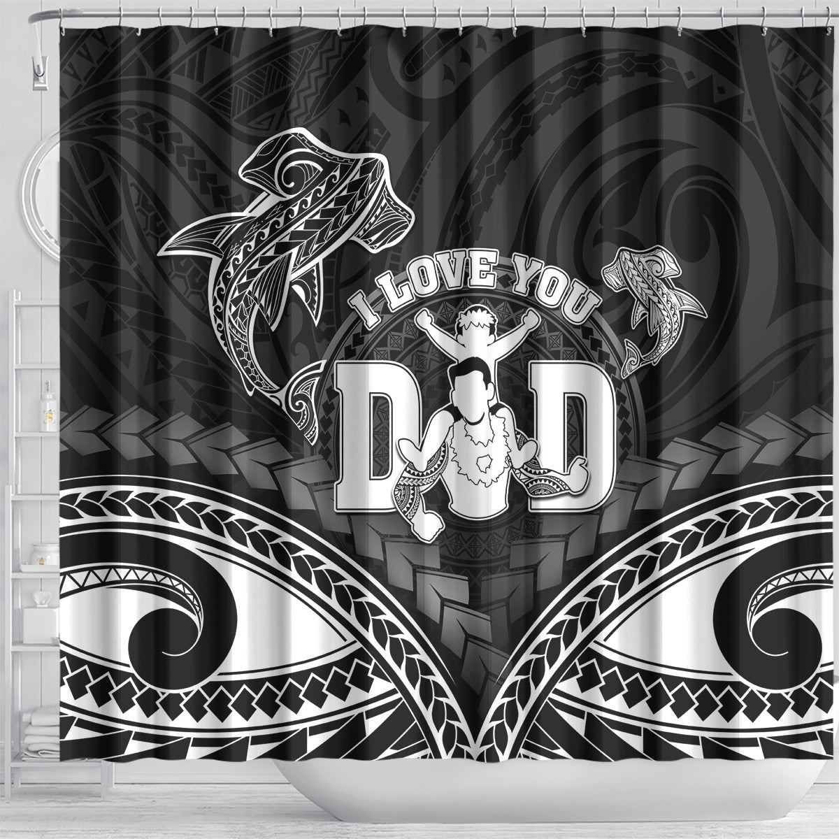Happy Father's Day Shower Curtain I Love You Dad Polynesian Style LT05 - Polynesian Pride