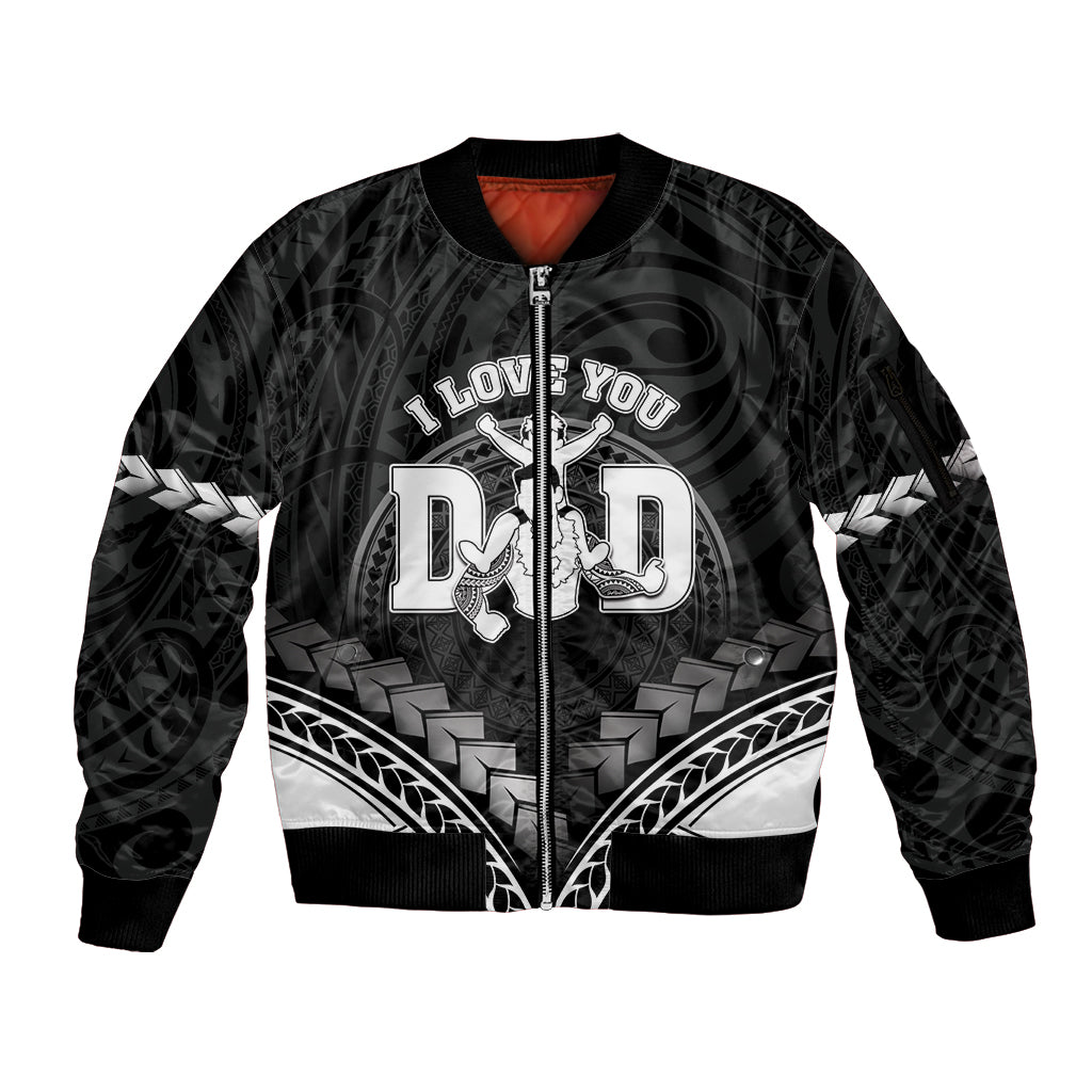 Personalised Happy Father's Day Sleeve Zip Bomber Jacket I Love You Dad Polynesian Style LT05 Unisex Black - Polynesian Pride