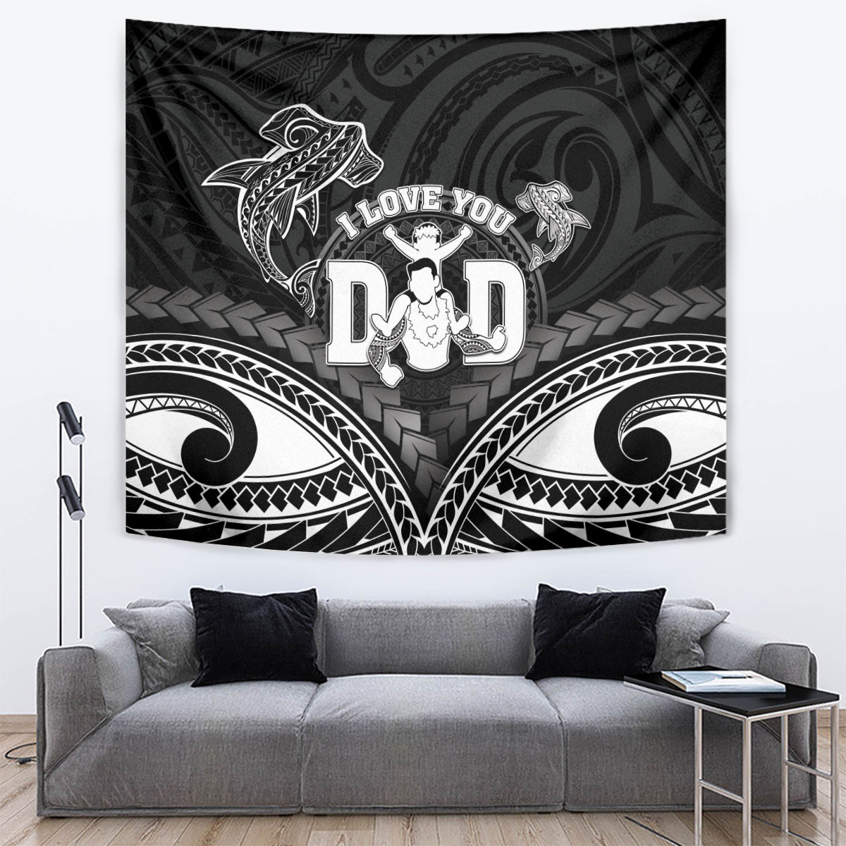 Happy Father's Day Tapestry I Love You Dad Polynesian Style LT05 Black - Polynesian Pride