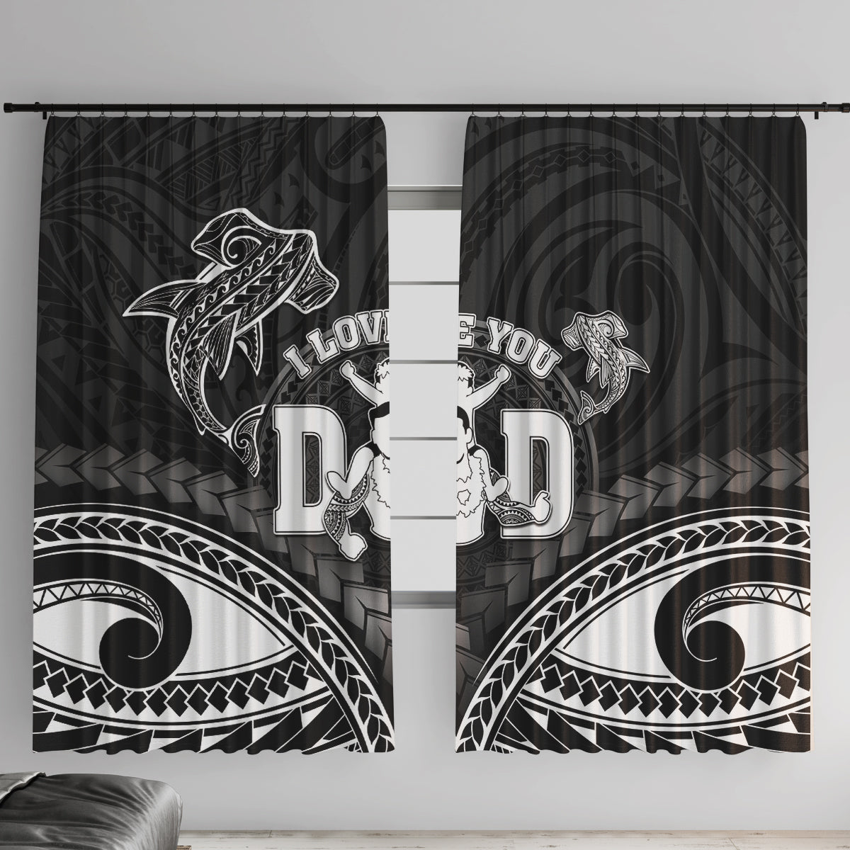 Happy Father's Day Window Curtain I Love You Dad Polynesian Style LT05 With Hooks Black - Polynesian Pride