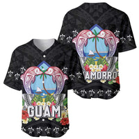 Guam Chamorro Baseball Jersey Tribal Latte Stone With Dolphins Black LT05 - Polynesian Pride