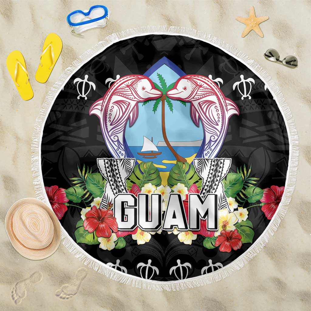 Guam Chamorro Beach Blanket Tribal Latte Stone With Dolphins Black LT05 One Size 150cm Black - Polynesian Pride