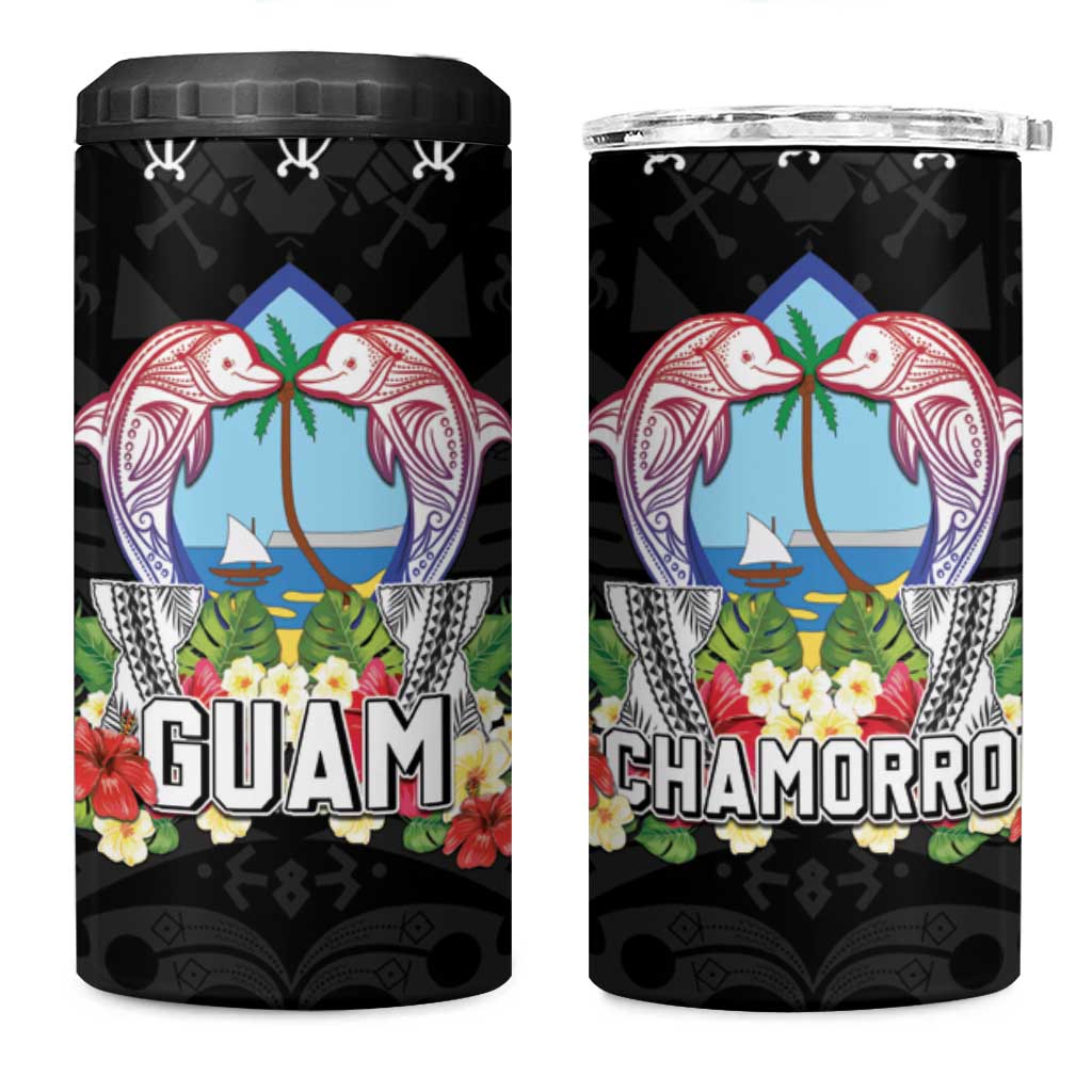 Guam Chamorro 4 in 1 Can Cooler Tumbler Tribal Latte Stone With Dolphins Black LT05 One Size: 16 oz Black - Polynesian Pride