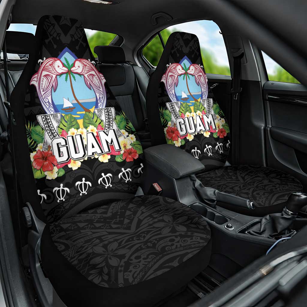 Guam Chamorro Car Seat Cover Tribal Latte Stone With Dolphins Black LT05 One Size Black - Polynesian Pride