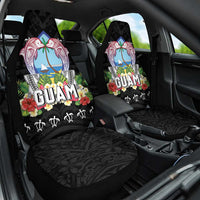 Guam Chamorro Car Seat Cover Tribal Latte Stone With Dolphins Black LT05 One Size Black - Polynesian Pride