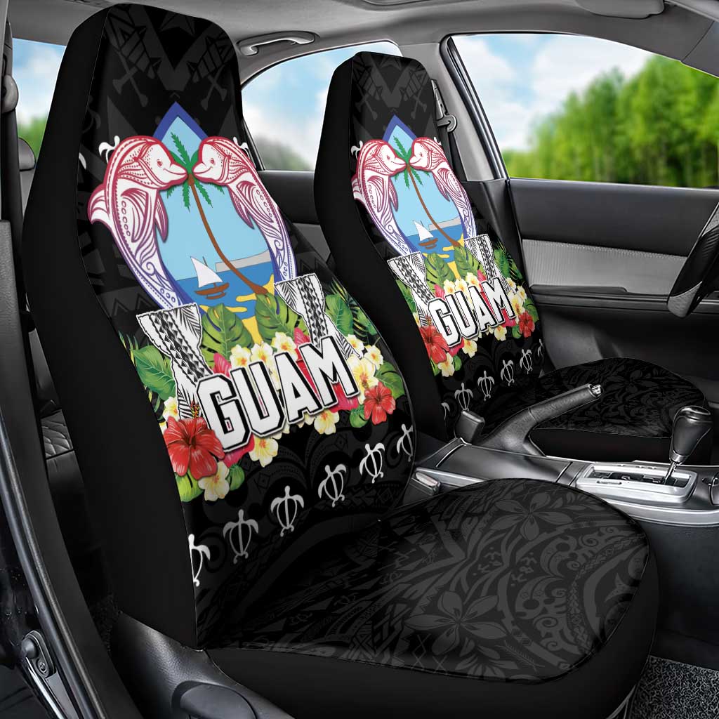 Guam Chamorro Car Seat Cover Tribal Latte Stone With Dolphins Black LT05 - Polynesian Pride