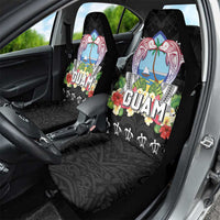 Guam Chamorro Car Seat Cover Tribal Latte Stone With Dolphins Black LT05 - Polynesian Pride