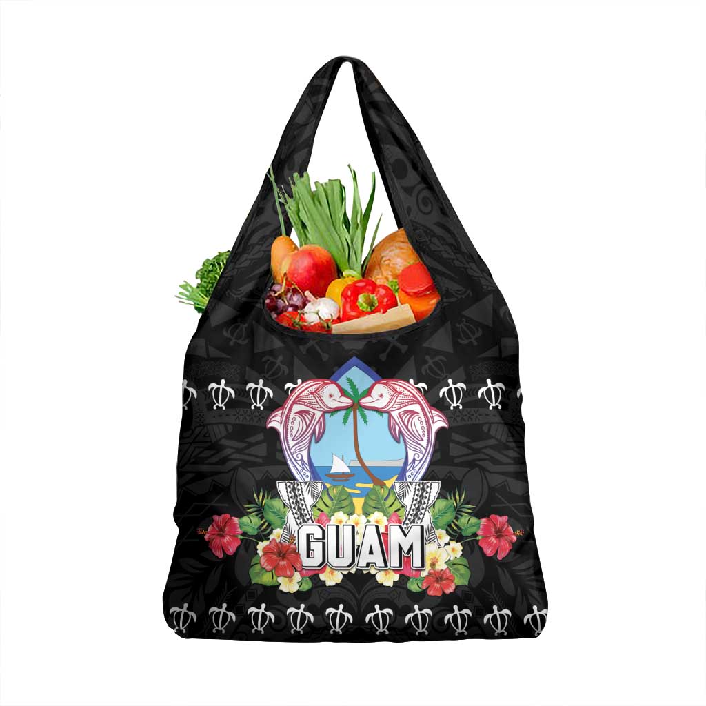 Guam Chamorro Grocery Bag Tribal Latte Stone With Dolphins Black LT05 1-pack One Size Black - Polynesian Pride