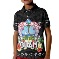 Guam Chamorro Kid Polo Shirt Tribal Latte Stone With Dolphins Black LT05 Kid Black - Polynesian Pride