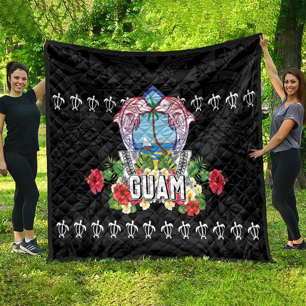Guam Chamorro Quilt Tribal Latte Stone With Dolphins Black LT05 - Polynesian Pride