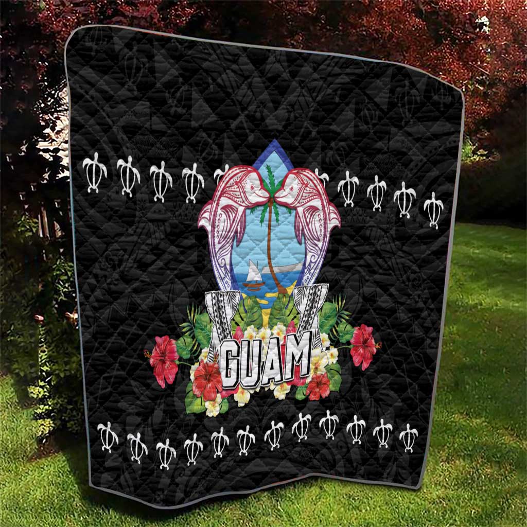 Guam Chamorro Quilt Tribal Latte Stone With Dolphins Black LT05 - Polynesian Pride