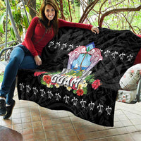 Guam Chamorro Quilt Tribal Latte Stone With Dolphins Black LT05 - Polynesian Pride