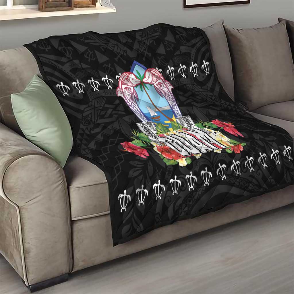 Guam Chamorro Quilt Tribal Latte Stone With Dolphins Black LT05 - Polynesian Pride