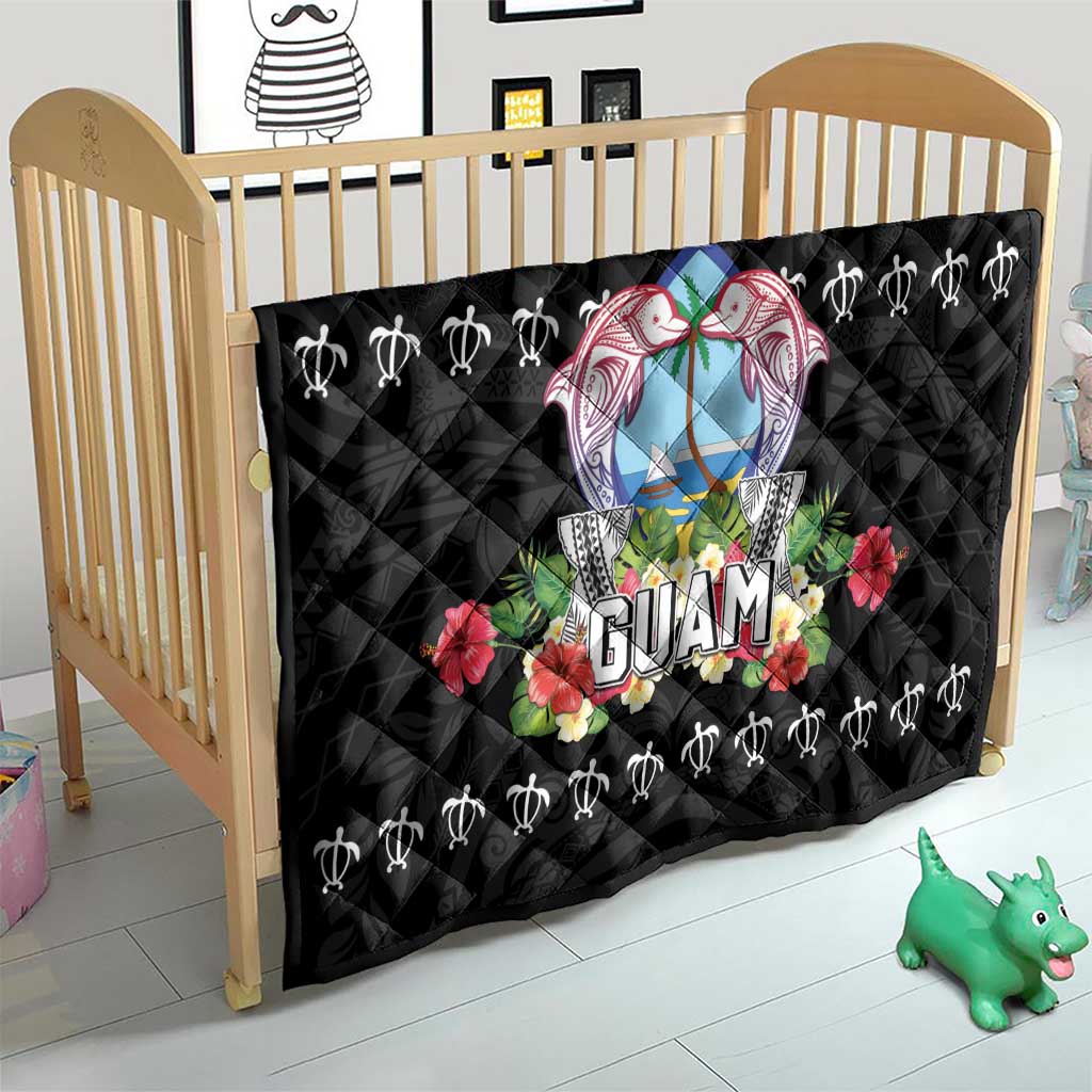 Guam Chamorro Quilt Tribal Latte Stone With Dolphins Black LT05 - Polynesian Pride