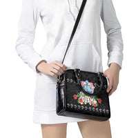 Guam Chamorro Shoulder Handbag Tribal Latte Stone With Dolphins Black LT05 - Polynesian Pride